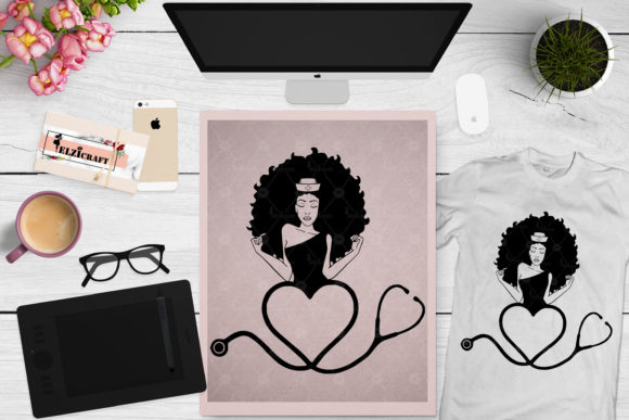 Nurse Afro Silhouette: Graphics for Crafts