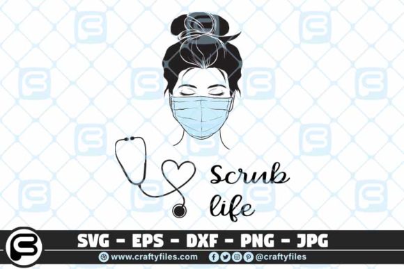 Scrub Life Nurse Head Graphics for Crafts